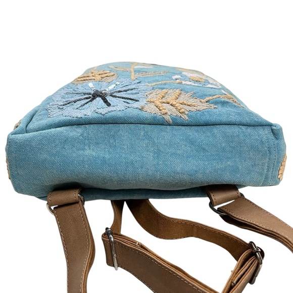 CROSSTREE LANE Floral Embroidered and Sequined Chambray Denim Backpack Purse - Picture 6 of 15